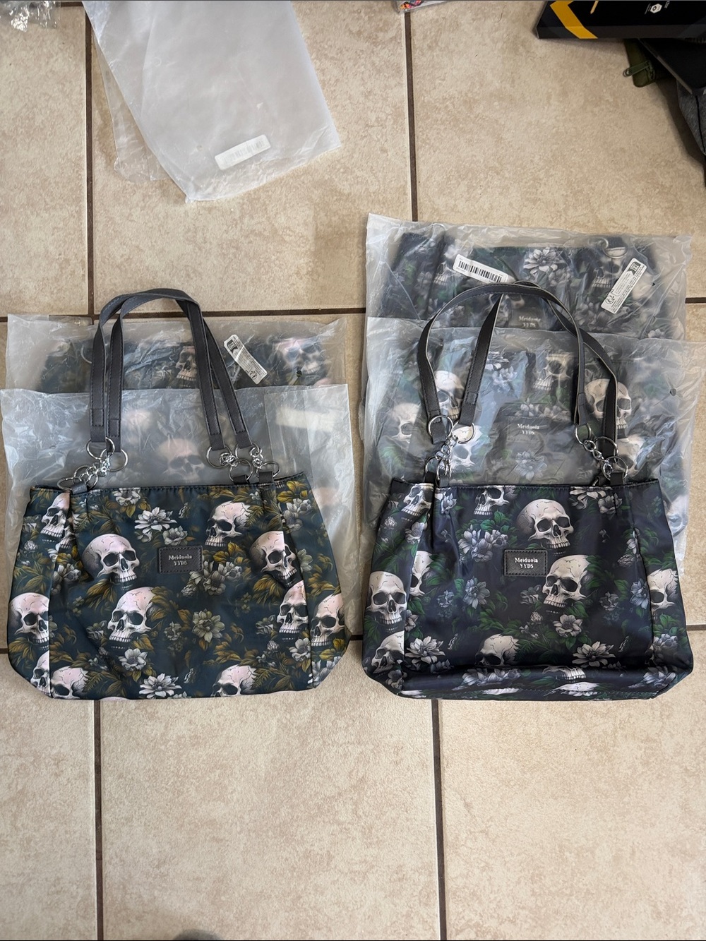 🖤 Bundle of 5 Brand New Gothic Skull Floral Tote Bags 🖤
